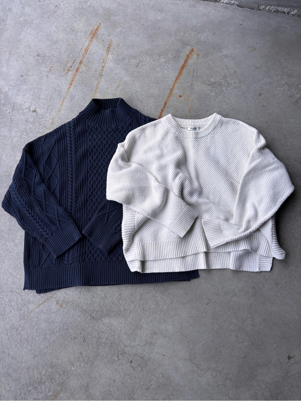 J. Crew & Madewell Preppy Chunky Sweater Bundle Navy and Cream XXL
